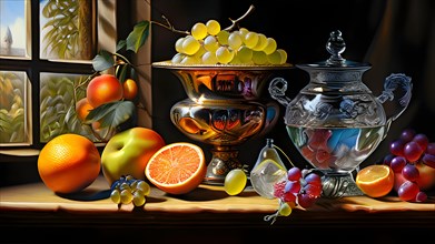 AI generated classic still life composition featuring timeless art elements