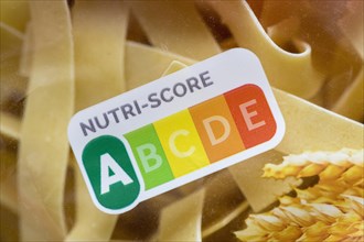 NUTRI-SCORE label on pasta packaging, nutrition labelling system, food traffic light,