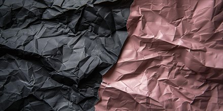 Black and pink crumbled paper banner. KI generiert, generiert, AI generated