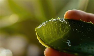 Close-up of cuted aloe vera leaf and water AI generated