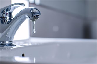 Dripping water tap at sink. KI generiert, generiert, AI generated