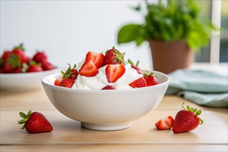 Bowl with whipped cream and strawberry fruits. KI generiert, generiert, AI generated