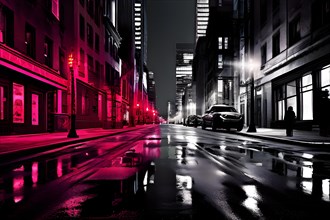 AI generated bustling street scene monochromatic snapshot with colorful digital elements