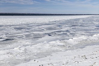 Winter, pack ice in the Saint Lawrence River, Province of Quebec, Canada, North America