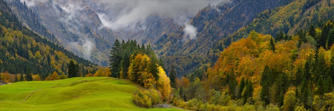 Autumn in the Trettachtal, near Oberstdorf, Oberallgaeu, Allgaeu, Bavaria, Germany, Europe