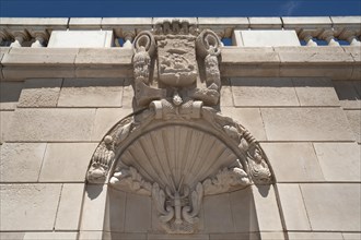 Relief ornaments above an old fountain, Les Sables-d'Olonne, Vandee, France, Europe