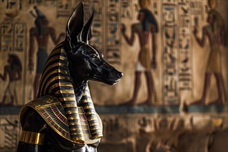 Egyptian god Anubis with head of a jackal. KI generiert, generiert, AI generated
