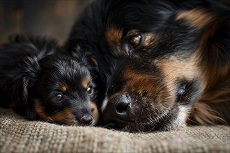 Cute mother dog with young dog puppy. KI generiert, generiert, AI generated