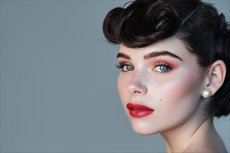 Young pretty woman with 1950s hairstyle and makeup. KI generiert, generiert, AI generated