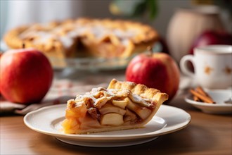 Slice of apple pie on plate. KI generiert, generiert, AI generated