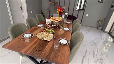Dining table in a modern dining room. View from above