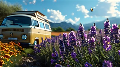 AI generated view of the essence of van life in a beautyfull landscape