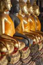 Gilded Buddha statues (Bhumispara-mudra: Buddha Gautama at the moment of enlightenment), Wat Pho,