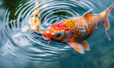 Close-up of colorful koi fish swimming in the clear waters of a spring lake AI generated