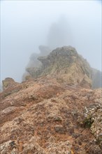 Landscape of very cloudy Pico de las Nieves in Gran Canaria, Canary Islands. Spain