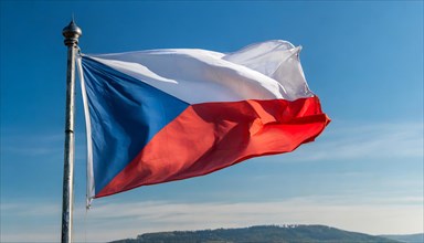 The flag of Czechia, Czech Republic, Czech Republic, fluttering in the wind, isolated against a