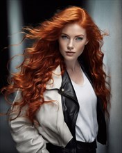 Portrait of a beautiful red-haired girl with long hair. ai generative, AI generated