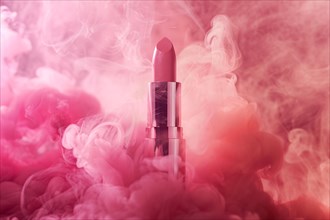 Pink lipstick surrounded by pink smoke. KI generiert, generiert, AI generated