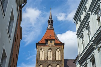 Westwork of St Mary's Church in the historic old town of Rostock, Mecklenburg-Vorpommern, Germany,