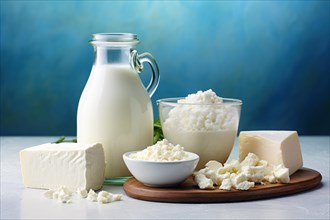 Various dairy products like milk and cheese. KI generiert, generiert, AI generated