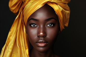Beautiful black african american woman with golden turban. KI generiert, generiert, AI generated