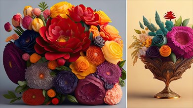 3d illustration of a bouquet of different flowers in a vase, AI generated