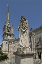Cathedral Notre Dame de l'Assomption, Marian sculpture in front, Lucon, Vendee, France, Europe