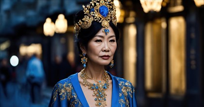60 year old Asian female model in Paris Fashion Week. ai generative, AI generated