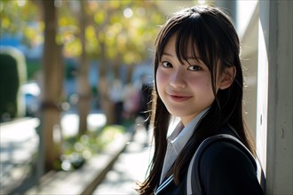 Young Asian girl in school uniform. KI generiert, generiert, AI generated