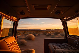 AI generated view of the essence of van life in a beautyfull desert landscape