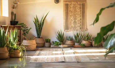A serene yoga studio adorned with potted aloe vera plants AI generated