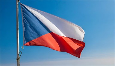 The flag of Czechia, Czech Republic, Czech Republic, fluttering in the wind, isolated against a
