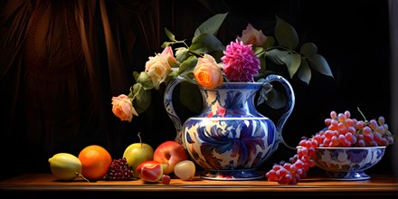 AI generated classic still life composition featuring timeless art elements V