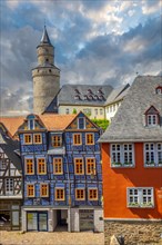 View of an old town, half-timbered houses and streets in a town. Idstein in the Taunus, Hesse