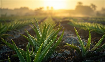 Aloe vera leaves being harvested from an organic farm AI generated