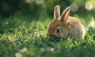 Close-up of a bunny munching on fresh green grass AI generated
