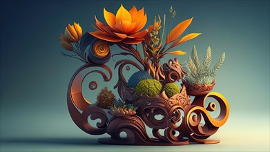 3d illustration of a vase with a lotus flower, AI generated