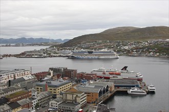 Hammerfest, with cruise ship Aida in the harbour, Northern Norway, Scandinavia