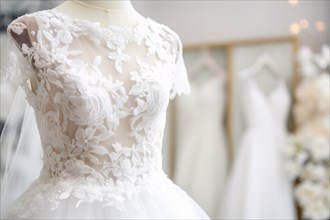 Wedding dress in bridal shop. KI generiert, generiert, AI generated