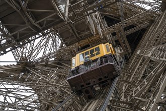Historic lift, Eiffel Tower, close-up, Paris, Ile-de-France, France, Europe