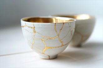Japanese Kintsugi bowl with ceramic repair technique that uses lacquer mixed with powdered gold. KI