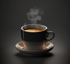 Hot coffee in a black and white ceramic cup. The espresso is hot and short. Generative AI image, AI