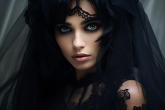 Gothic bride in black dress and veil. KI generiert, generiert, AI generated