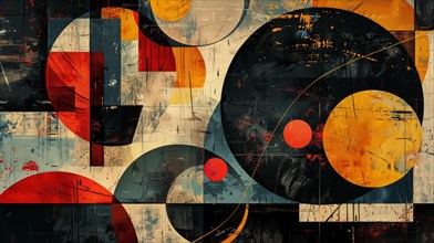 Contemporary abstract composition with distressed textures and geometric shapes, ai generated, AI