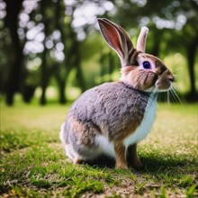 Wild rabbit in a park. Generative AI image, AI generated