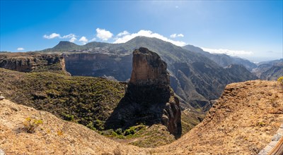 Panoramic view of the beautiful Roque Palmes near Roque Nublo in Gran Canaria, Canary Islands