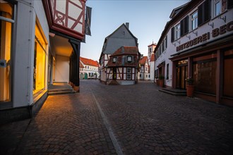 View of an old town, half-timbered houses and streets in a town. Seligenstadt am Main, Hesse