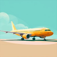 A yellow plane about to take off. AI generated
