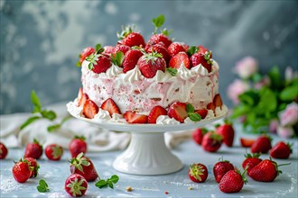 Delicious whole strawberry cream cake. KI generiert, generiert, AI generated
