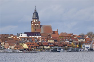 Town view Waren with church St. Marien and harbour, Mueritzsee, Waren, Mueritz, Mecklenburg Lake